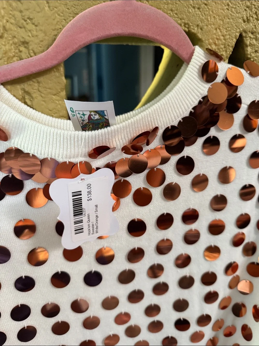 Sequin Dot 'Hook Em Queen' White Queen of Sparkles Top size Small